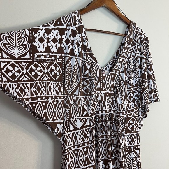 Tori Richards Honolulu Dress Medium Brown White Printed Maxi Flutter Sleeveless - Picture 9 of 9